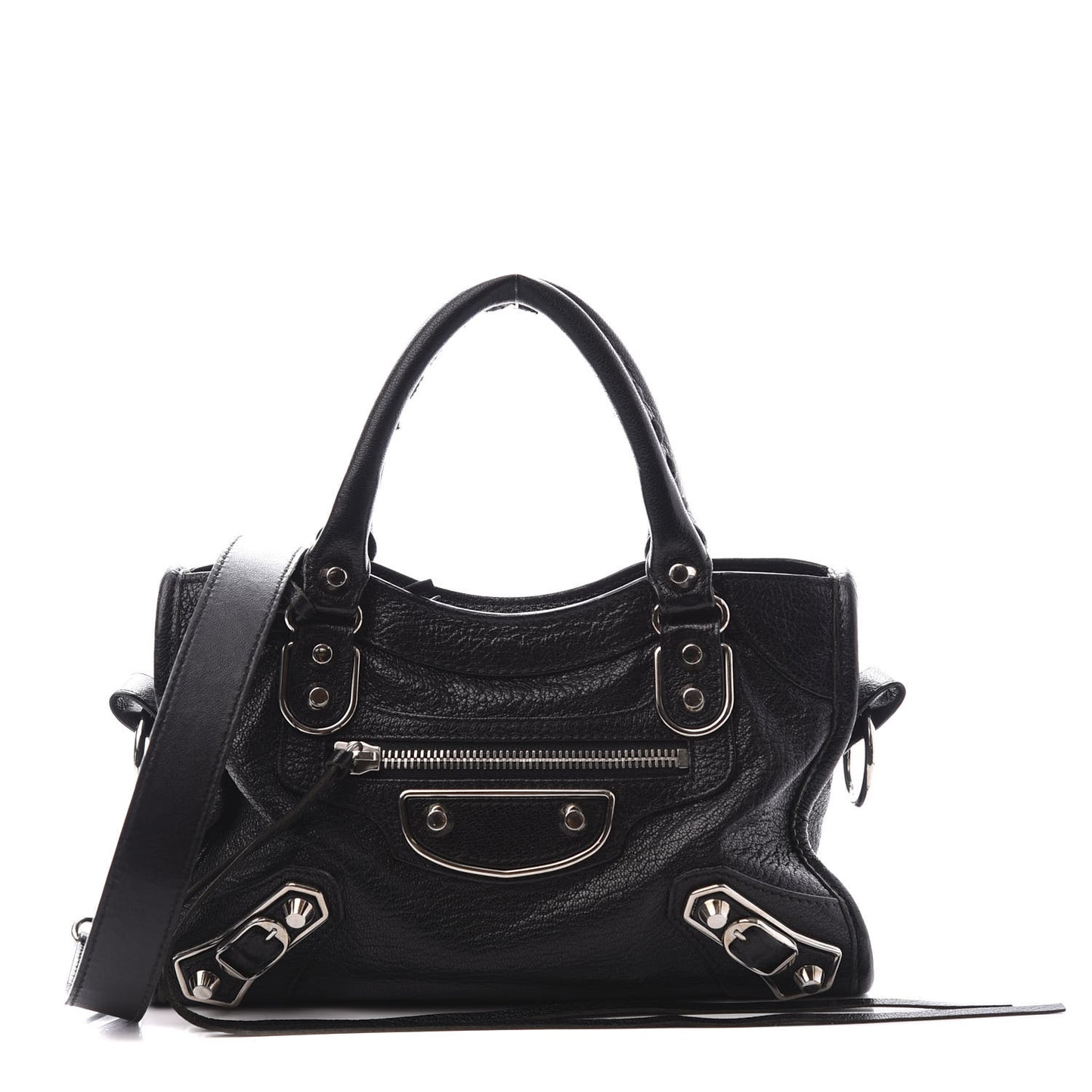 Chevre Silver Metallic Edge Hardware Mini City Black
