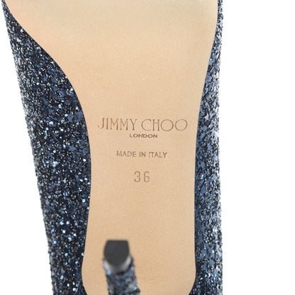 Jimmy Choo Coarse Glitter Fabric Agnes 85 Pumps 36 Navy 7 of 8