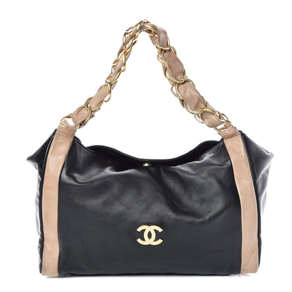 Chanel Lambskin Small Olsen Shoulder Bag Black Beige 1 of 11