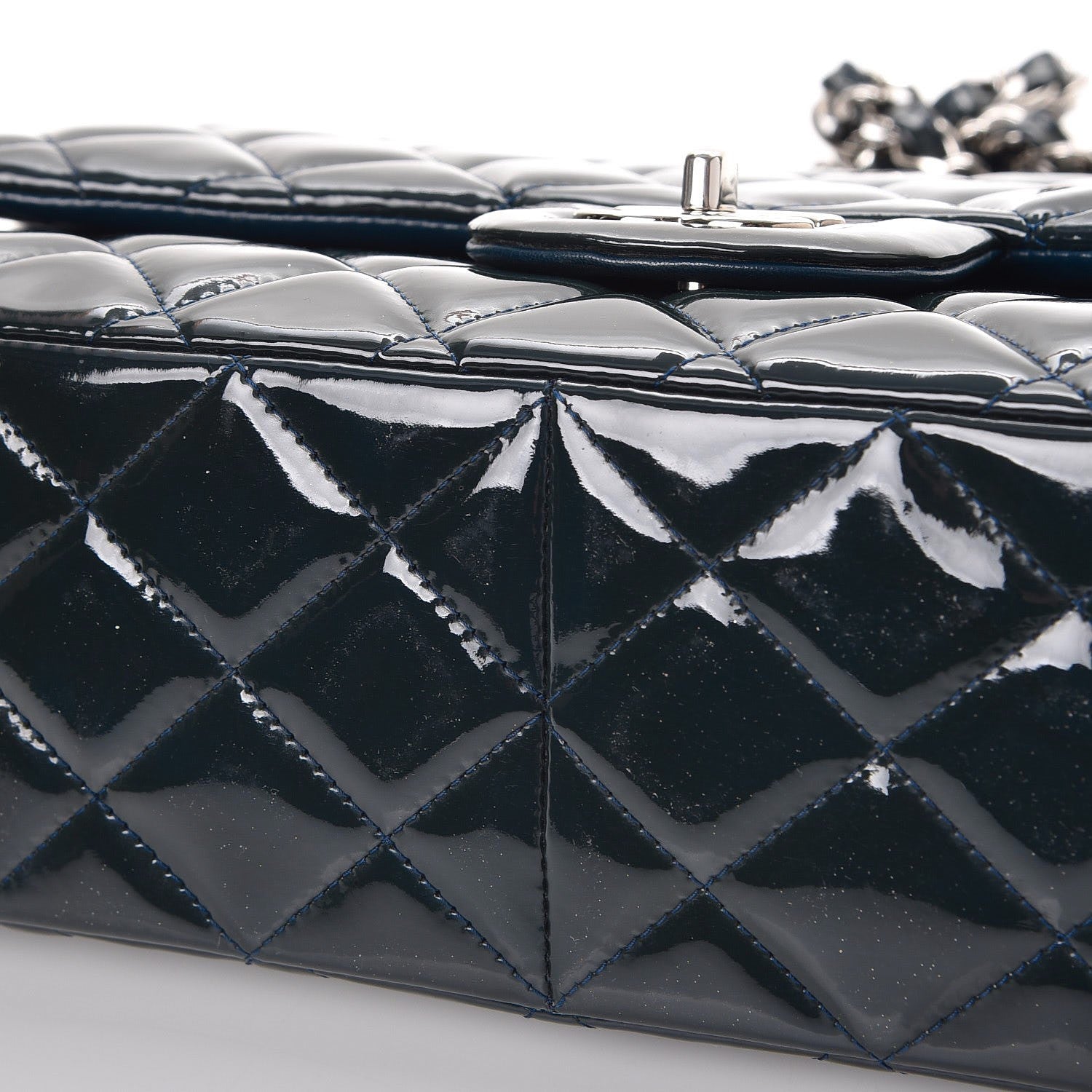 Chanel Patent Quilted Jumbo Double Flap Blue 17 of 18