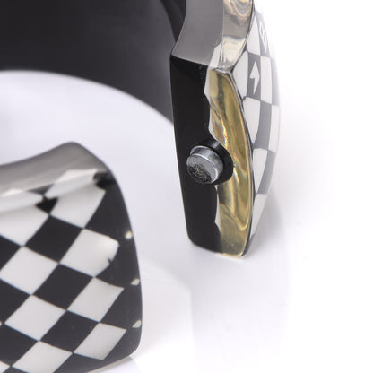 Chanel Resin Pearl Checkered CC Cuff Bangle Black 3 of 6