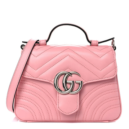 Gucci Calfskin Matelasse Mini GG Marmont Top Handle Shoulder Bag Wild Rose 1 of 9