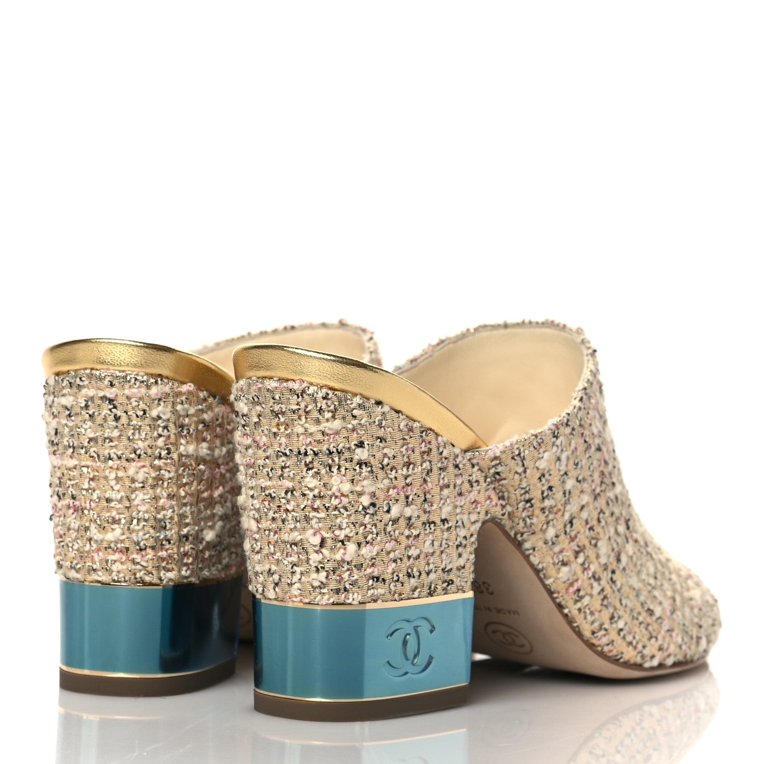 Chanel Tweed CC Mule Sandal 38.5 Gold Multicolor 4 of 10