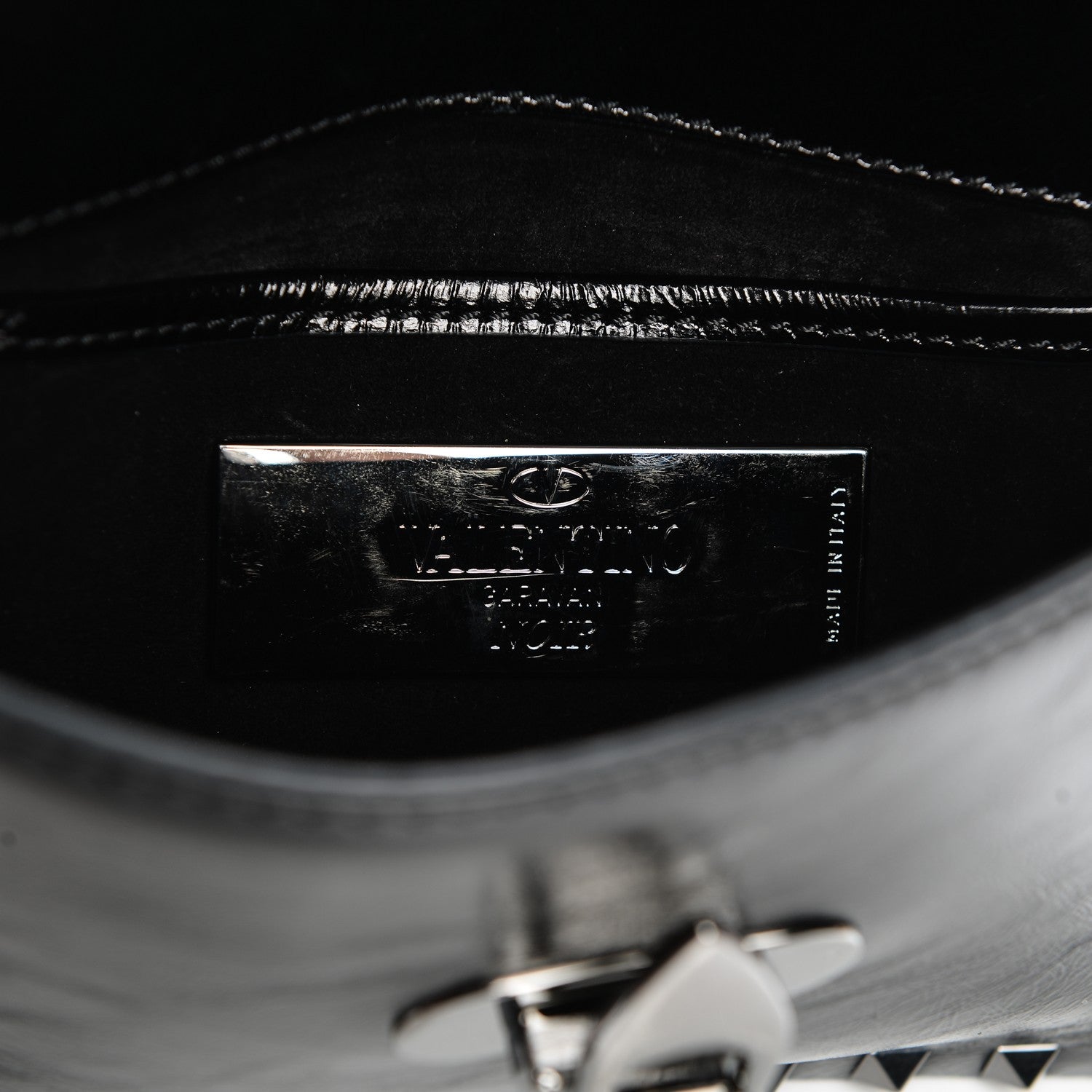 Valentino Garavani Craquele Calfskin Rockstud Shoulder Flap Bag Black 6 of 6