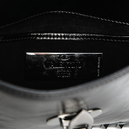 Valentino Garavani Craquele Calfskin Rockstud Shoulder Flap Bag Black 6 of 6