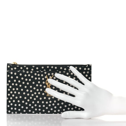 Saint Laurent Calfskin Polka Dot Monogram Zip Bill Pouch Black White 2 of 9