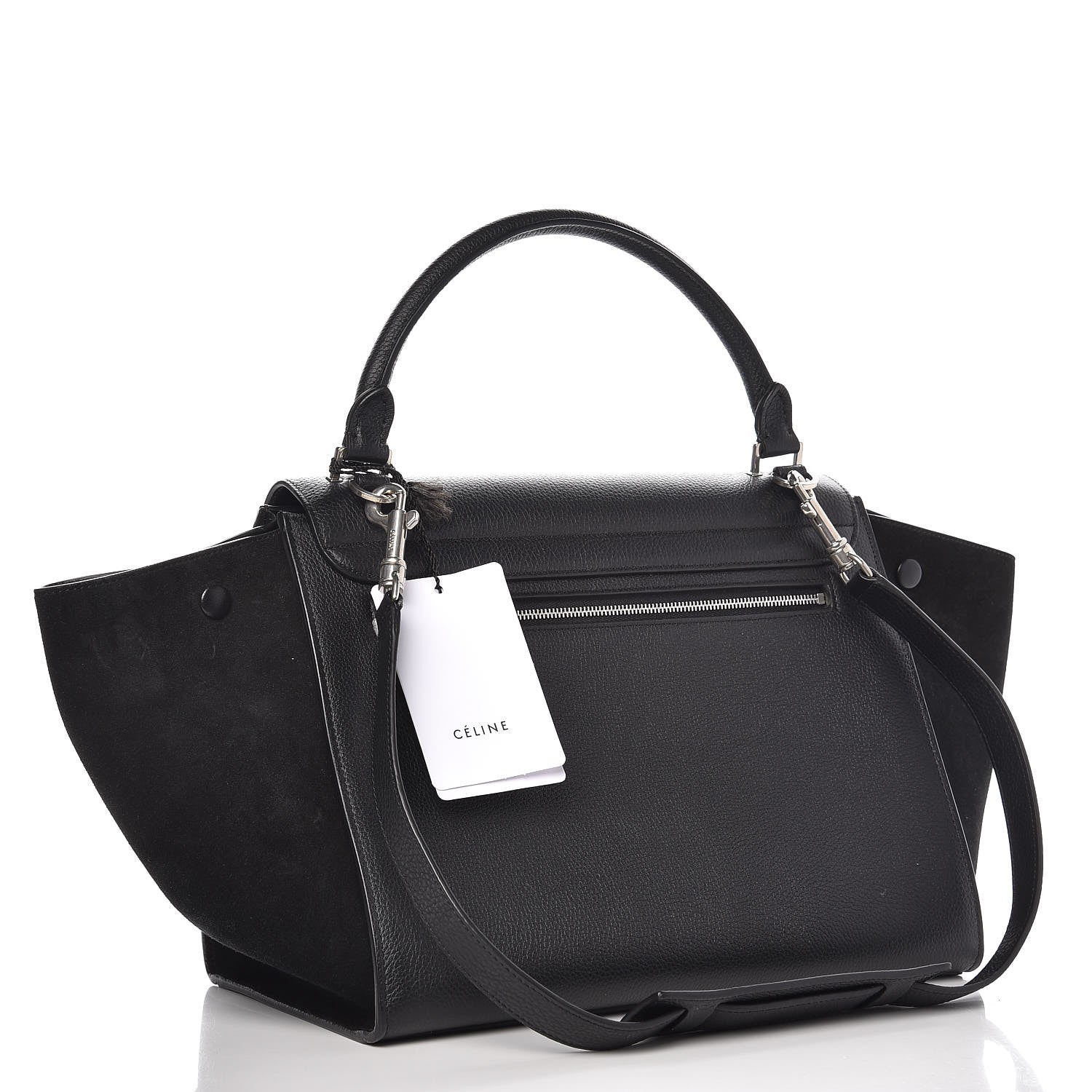 Celine Drummed Calfskin Suede Medium Trapeze Black 3 of 6