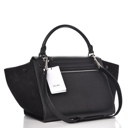 Celine Drummed Calfskin Suede Medium Trapeze Black 3 of 6