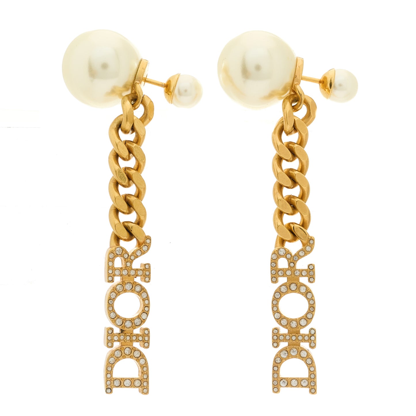 Pearl Crystal Dio(r)evolution Logo Earrings Aged Gold