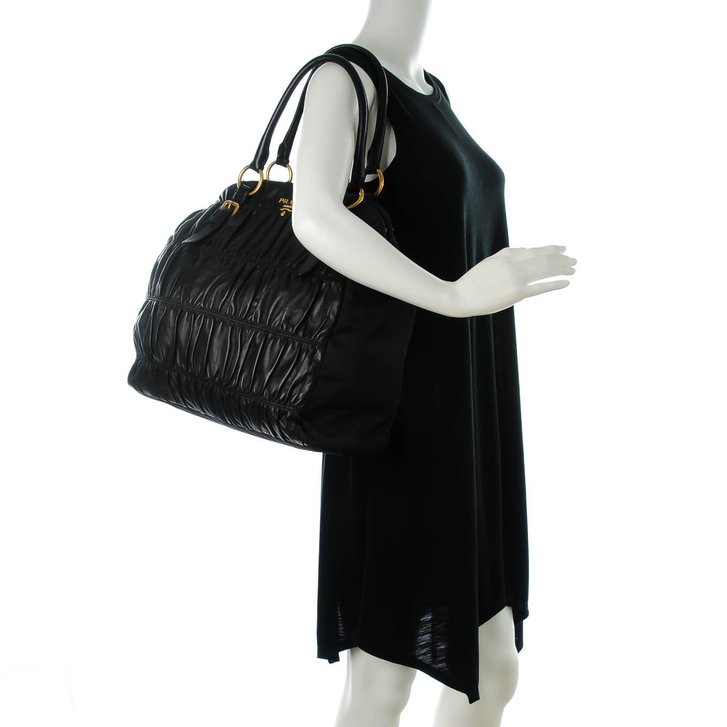 Tessuto Nylon Nappa Gaufre Shoulder Bag Nero Black