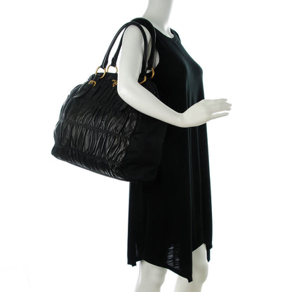 Prada Tessuto Nylon Nappa Gaufre Shoulder Bag Nero Black 2 of 8