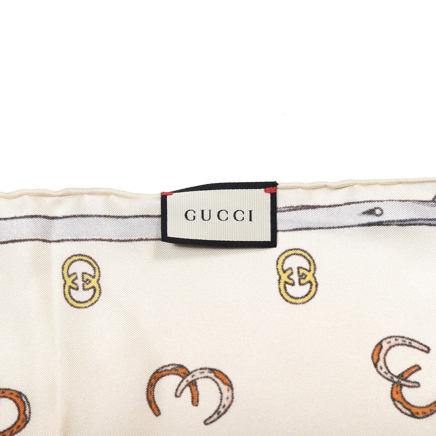 Silk Twill GG Horseshoe Print Twill Scarf Ivory