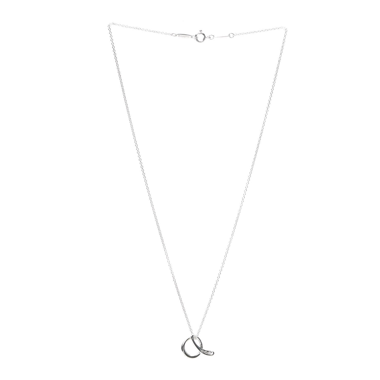 Tiffany Sterling Silver Diamond Elsa Peretti Letter A Pendant Necklace 3 of 5