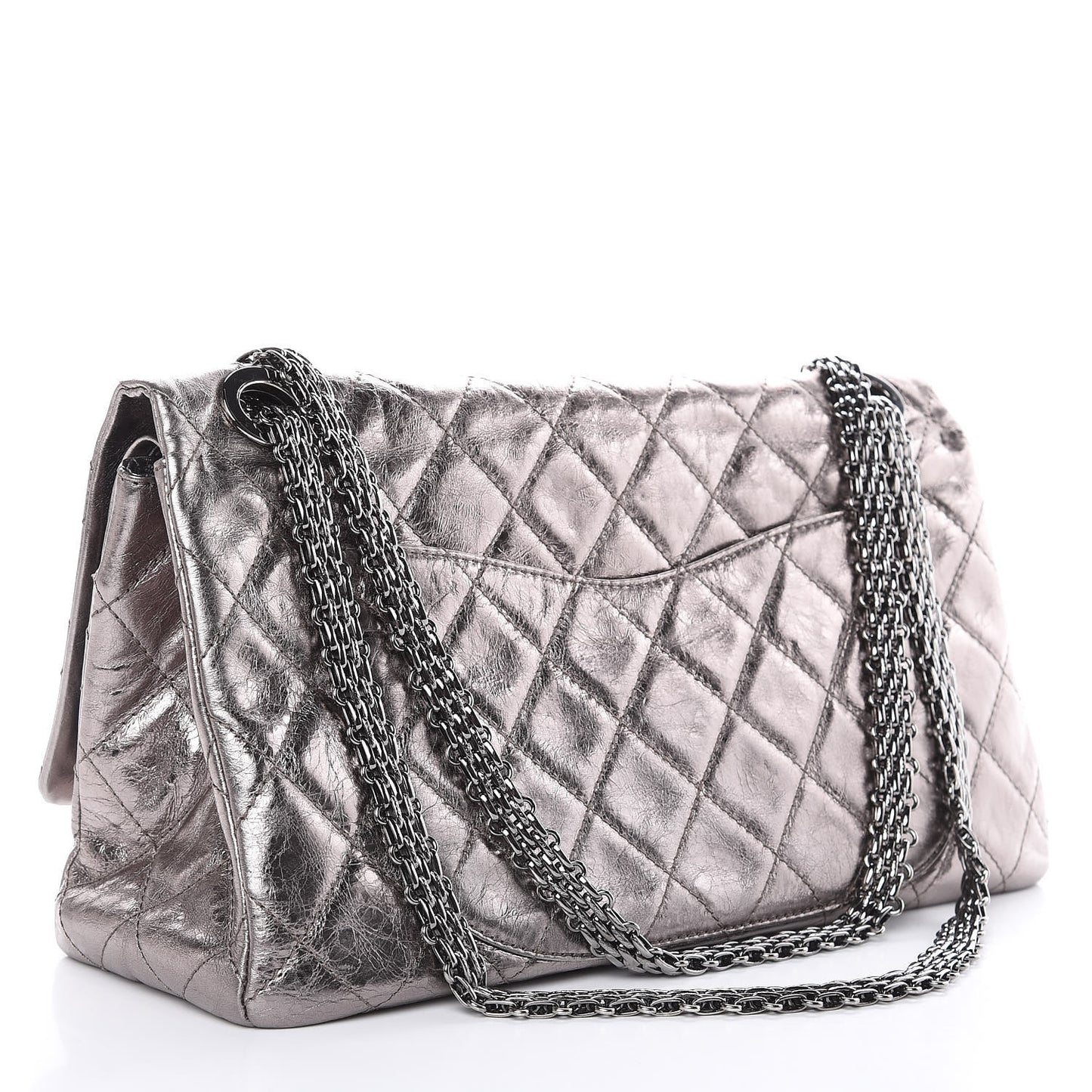 Metallic Aged Calfskin Quilted 2.55 Reissue 228 Flap Silver