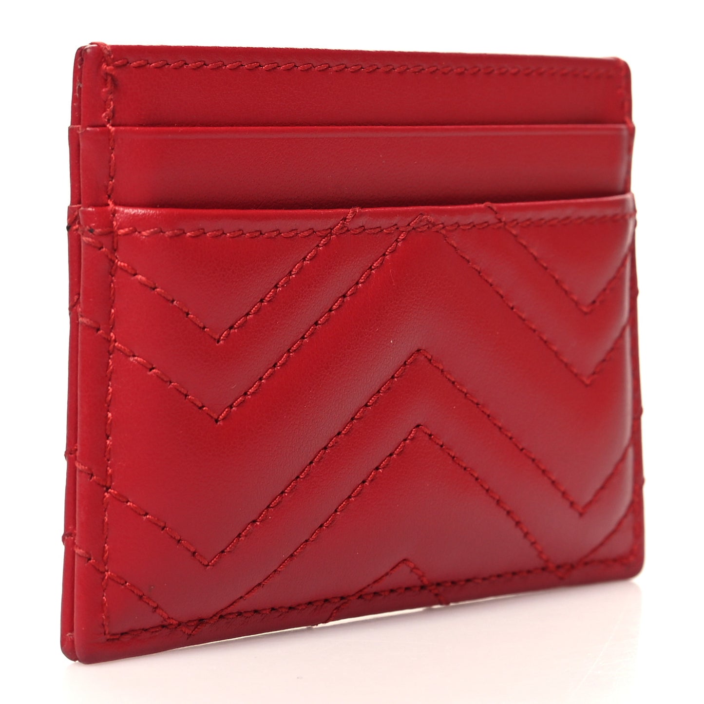Calfskin Matelasse GG Marmont Card Holder Hibiscus Red