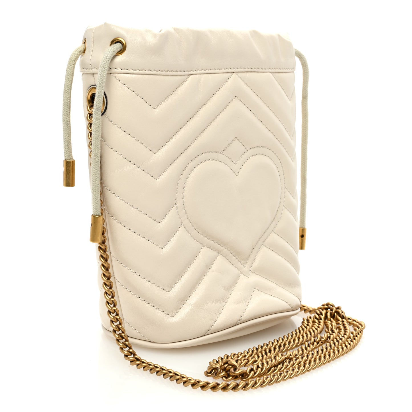Calfskin Matelasse Mini GG Marmont 2.0 Bucket Bag White