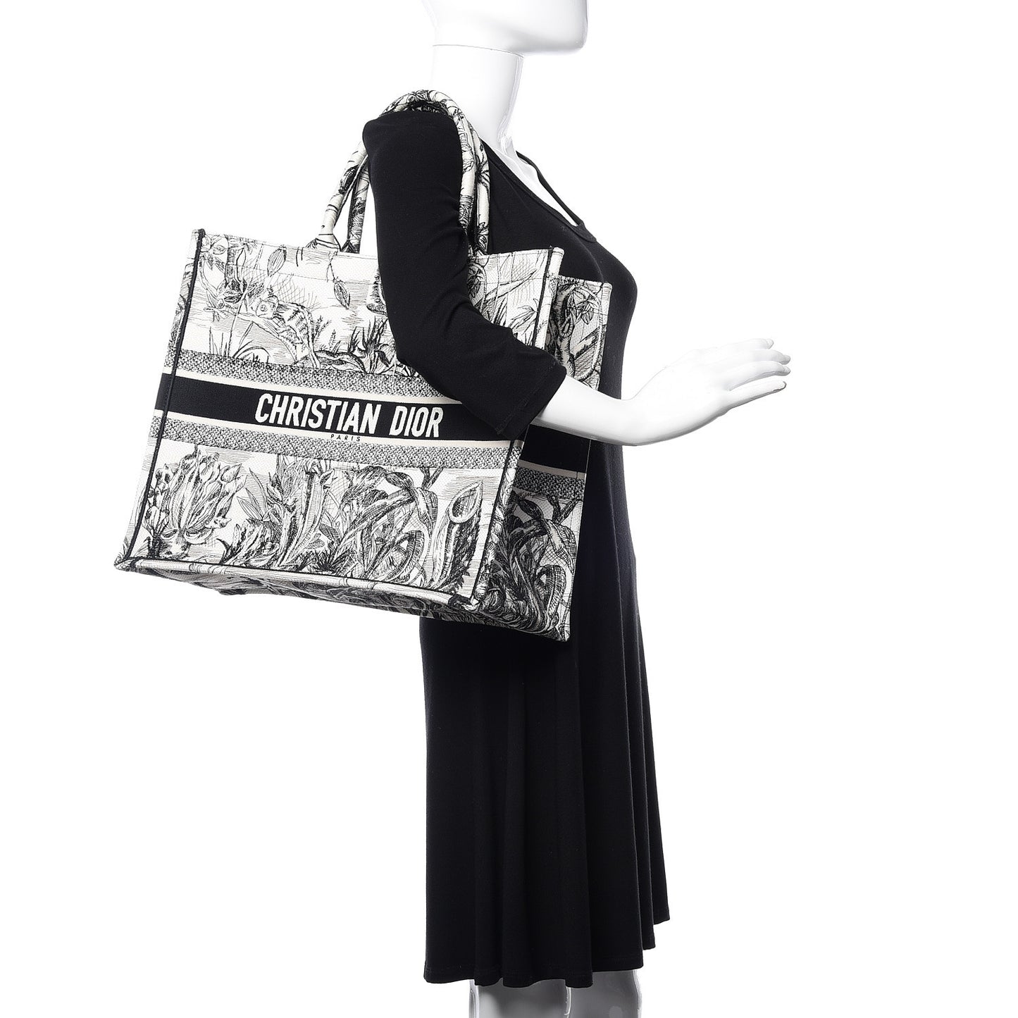 Canvas Embroidered Toile De Jouy Book Tote White Black