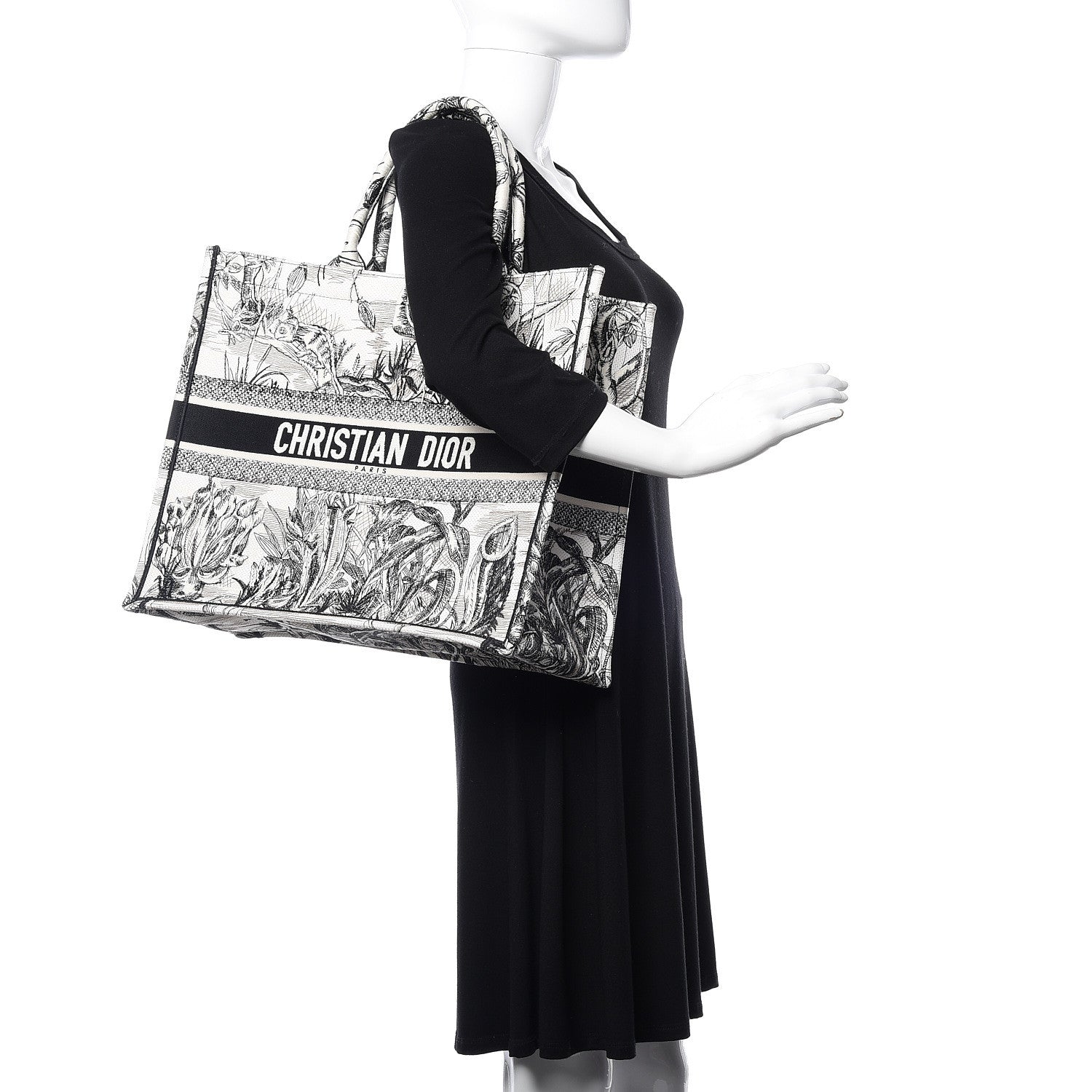 Christian Dior Canvas Embroidered Toile De Jouy Book Tote White Black 2 of 9