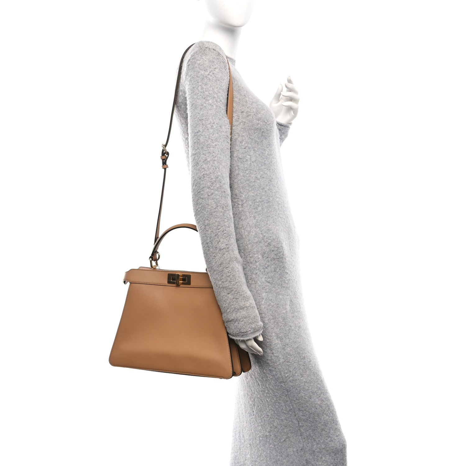 Fendi Vitello Seta Shiny Nappa Medium Peekaboo I SEE U Satchel Miele Scuro Light Rose 2 of 9