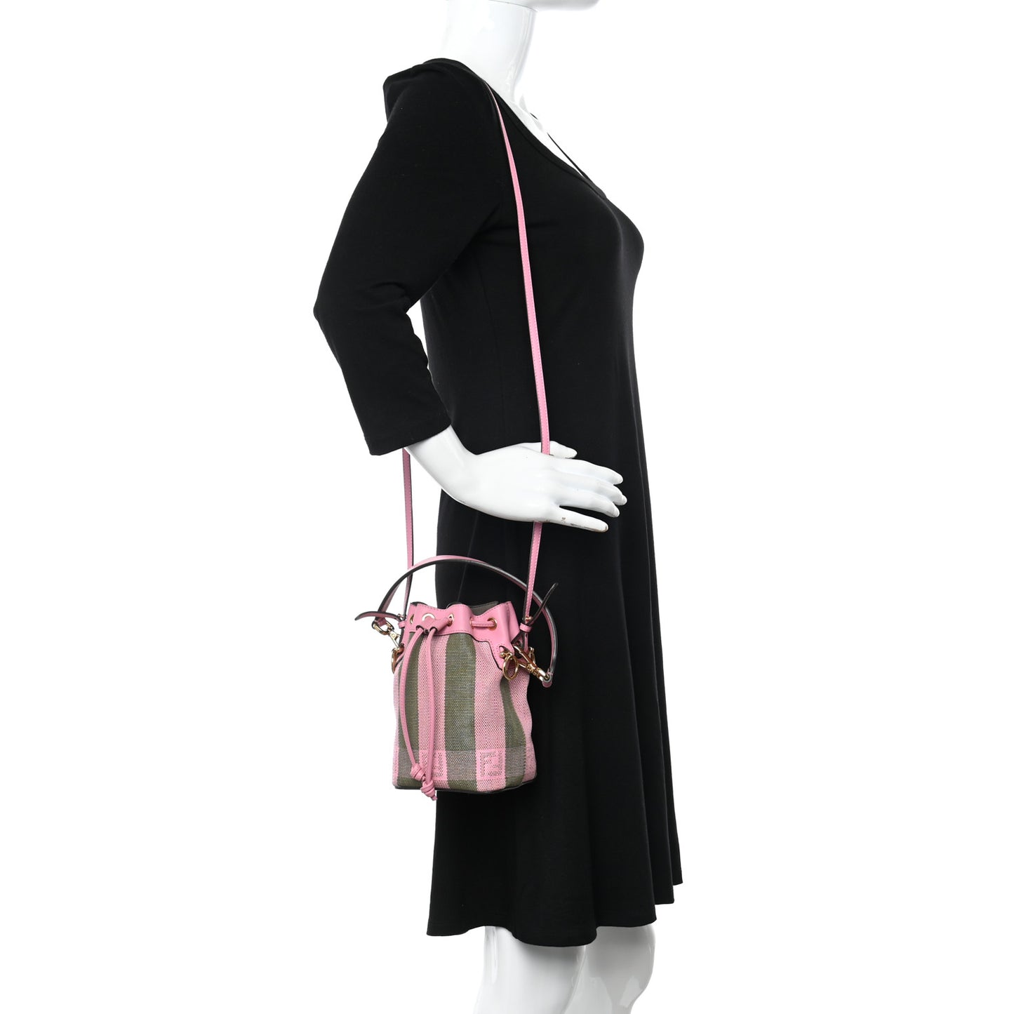 Raffia Vitello Seta F is Fendi Pequin Gingham Woven Mini Mon Tresor Bucket Bag Military Rosa Lollypop