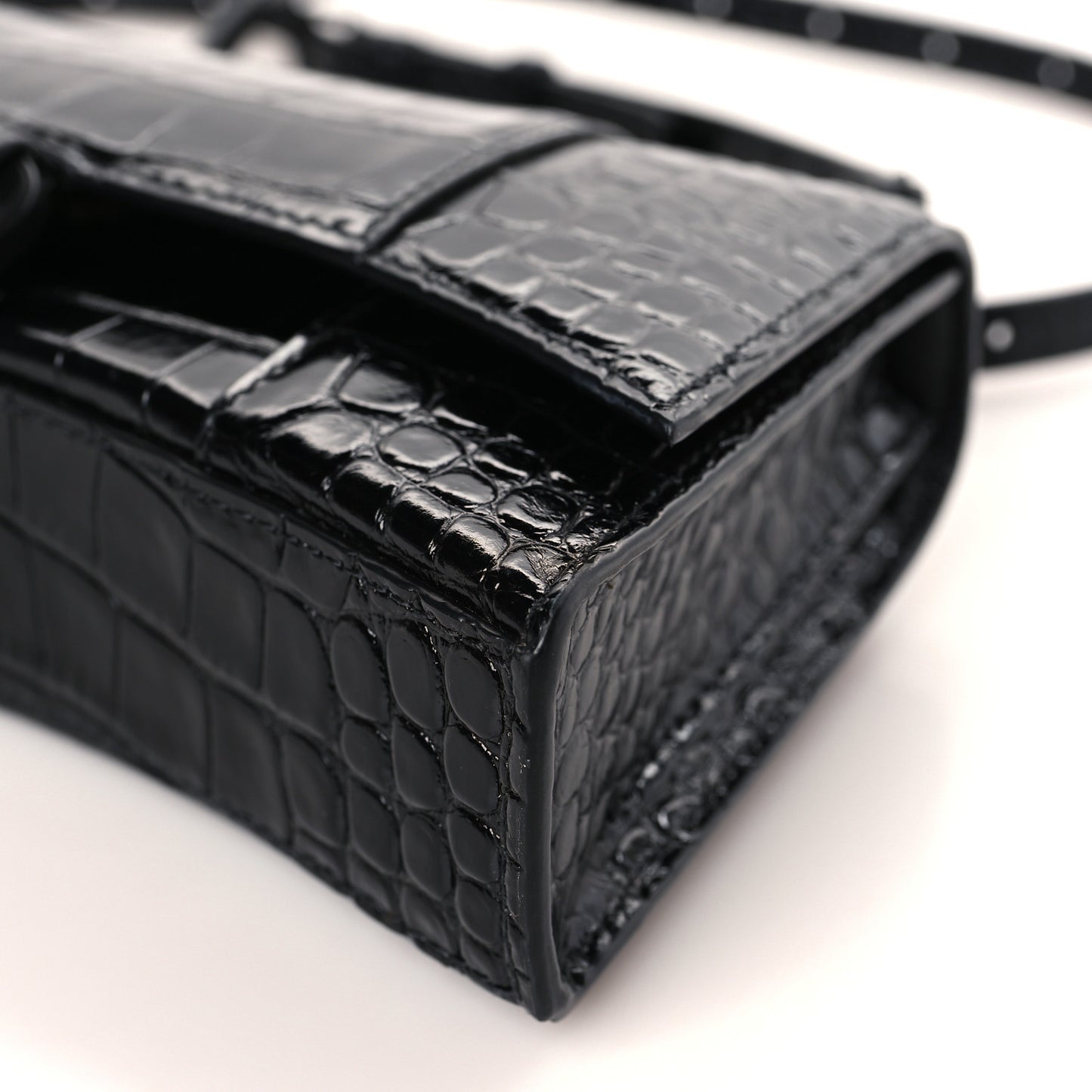 Shiny Calfskin Monochrome Crocodile Embossed Hourglass Chain Bag XS Black