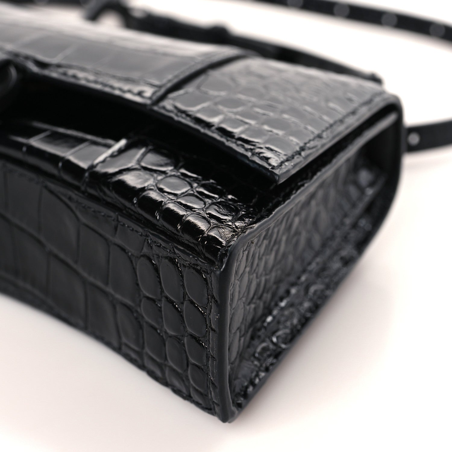 Balenciaga Shiny Calfskin Monochrome Crocodile Embossed Hourglass Chain Bag XS Black 8 of 8