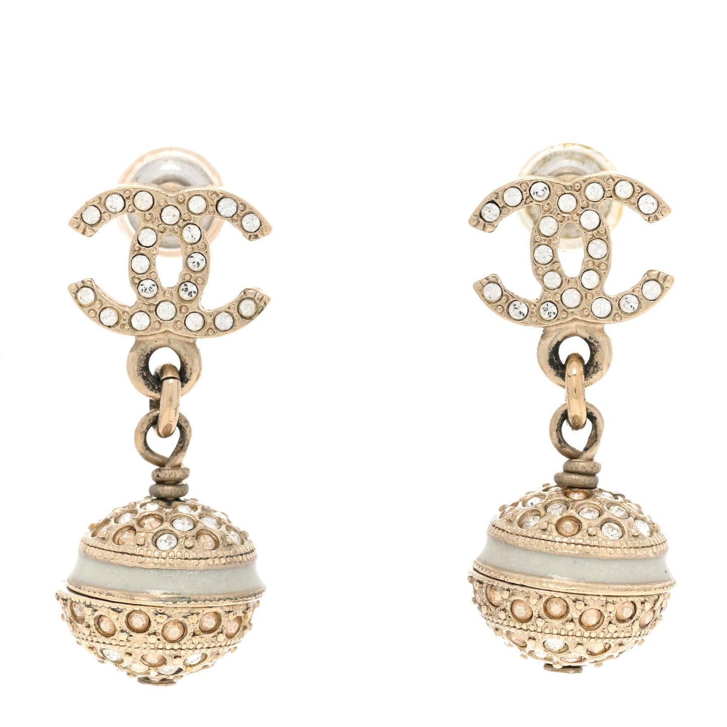 Crystal CC Ball Drop Earrings Gold