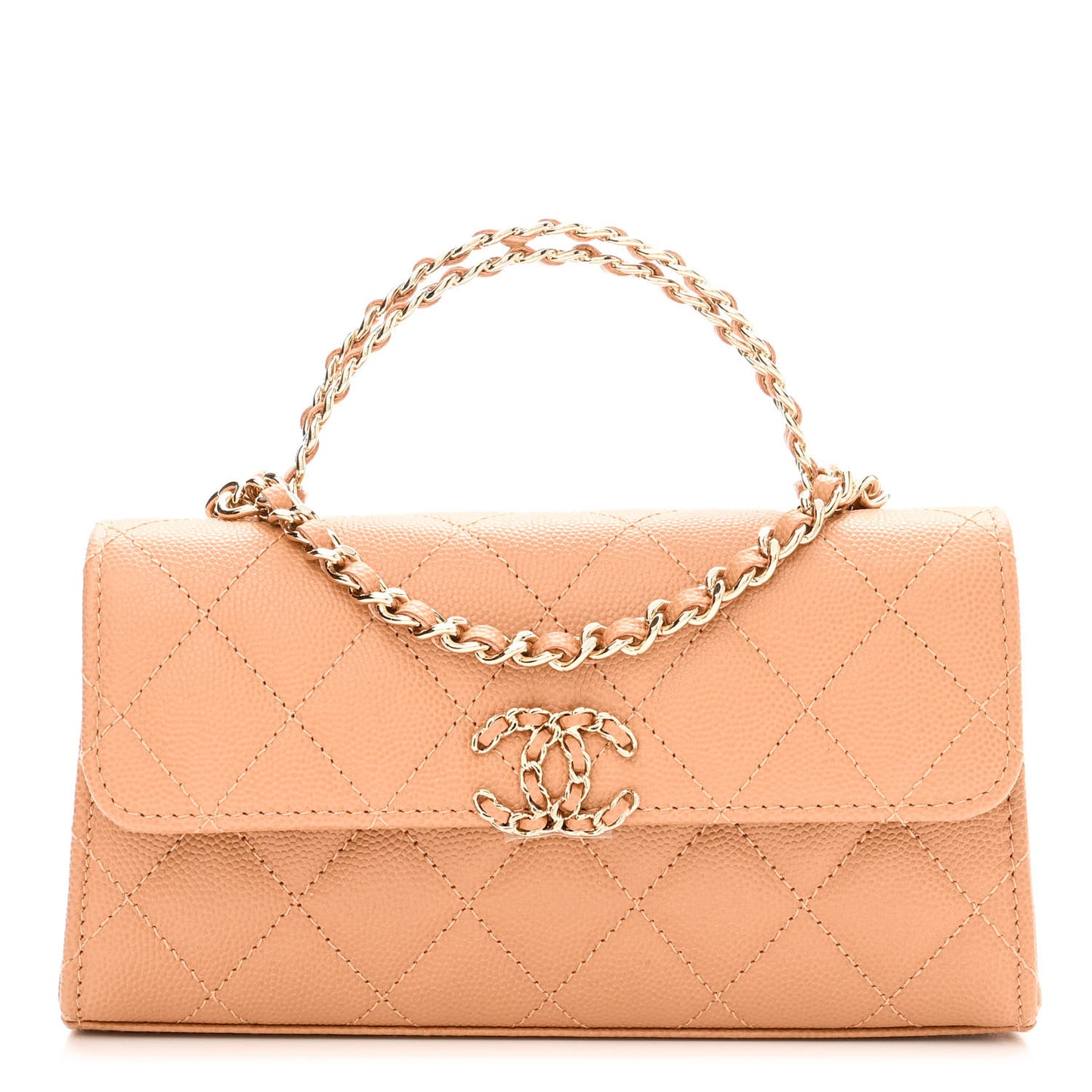 Caviar Quilted Chain Match Top Handle Phone Holder With Chain Beige