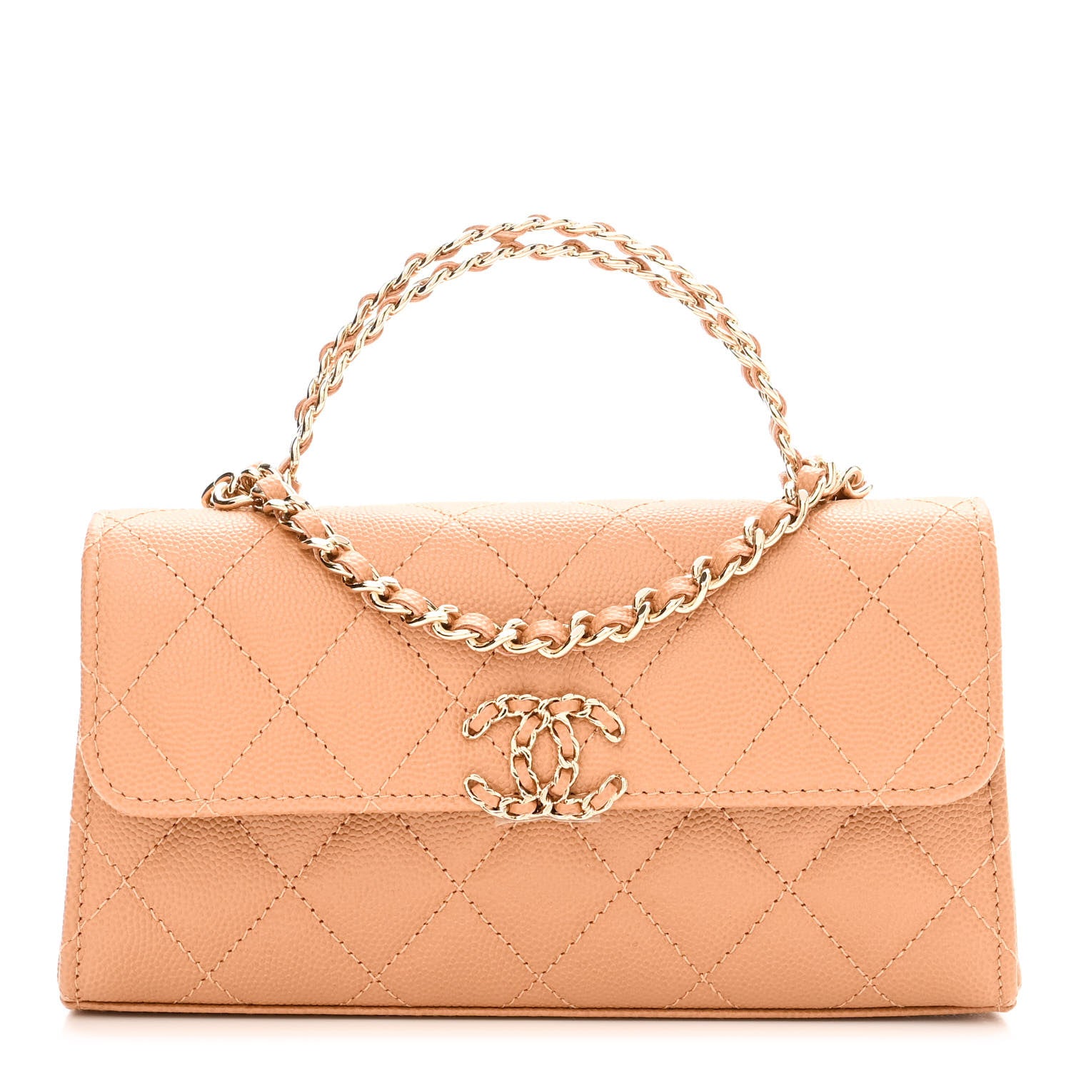 Chanel Caviar Quilted Chain Match Top Handle Phone Holder With Chain Beige 1 of 9
