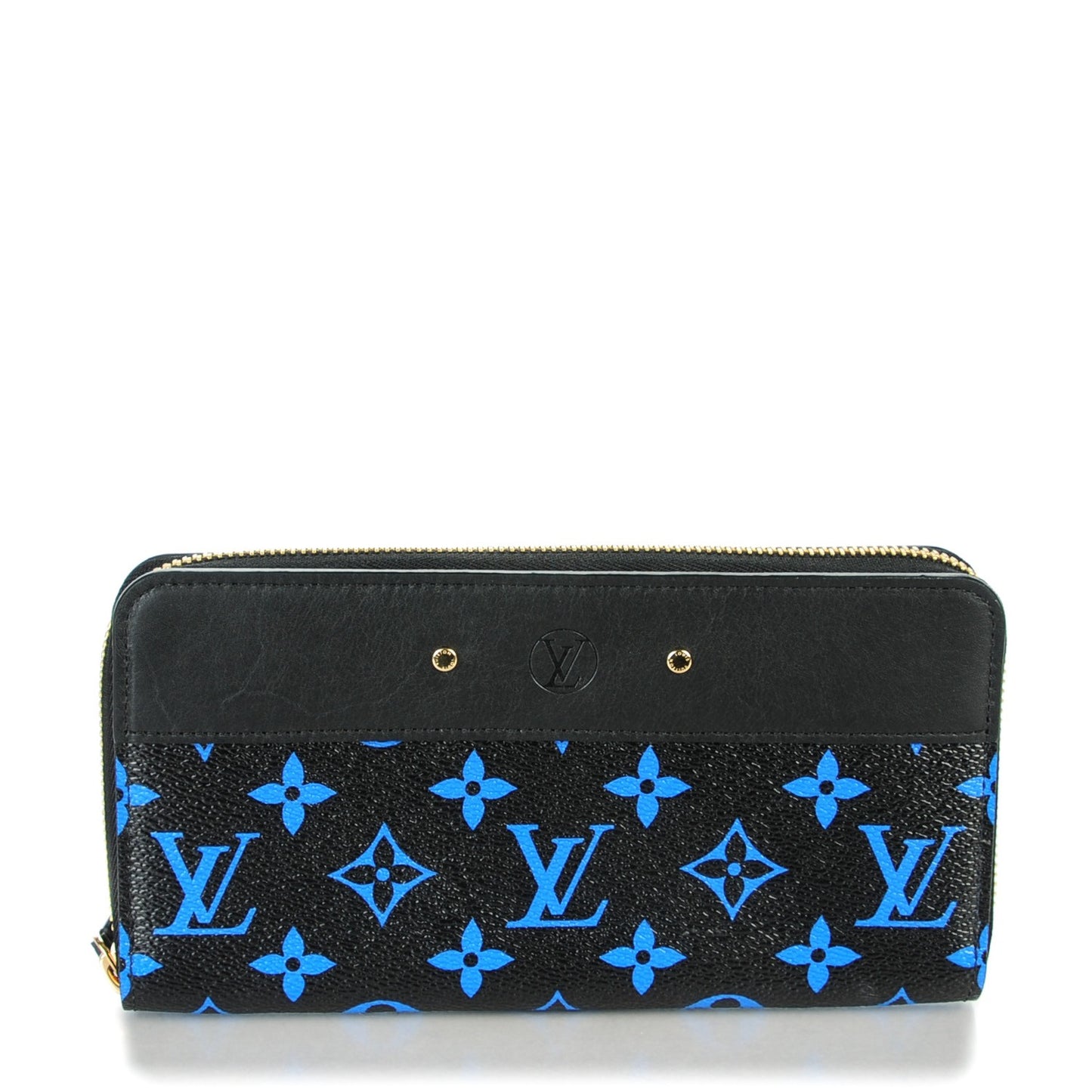 Calfskin Colored Monogram Zippy Wallet Blue Black