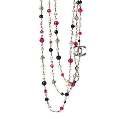 Chanel Pearl Bead Crystal CC Long Necklace Gold Red 1 of 6