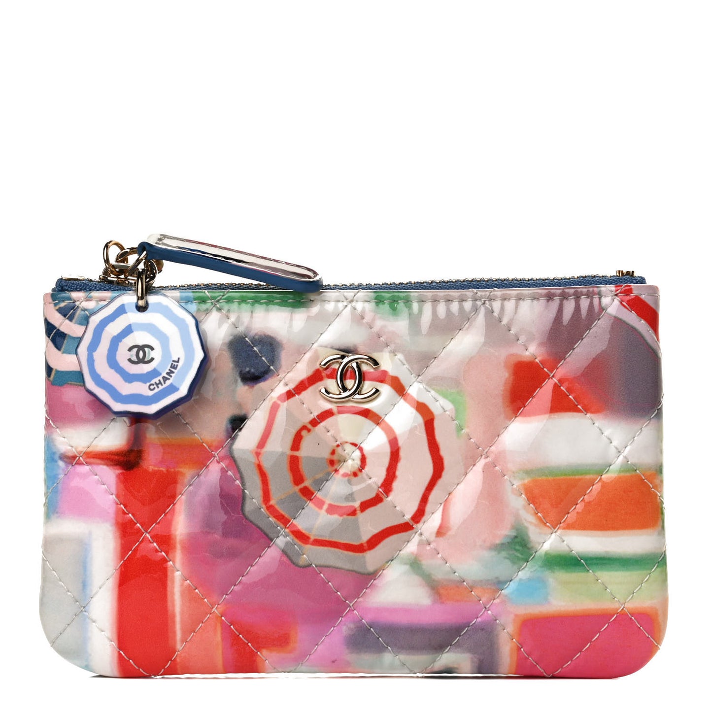 Patent Calfskin Printed Quilted Small Cosmetic Case Multicolor