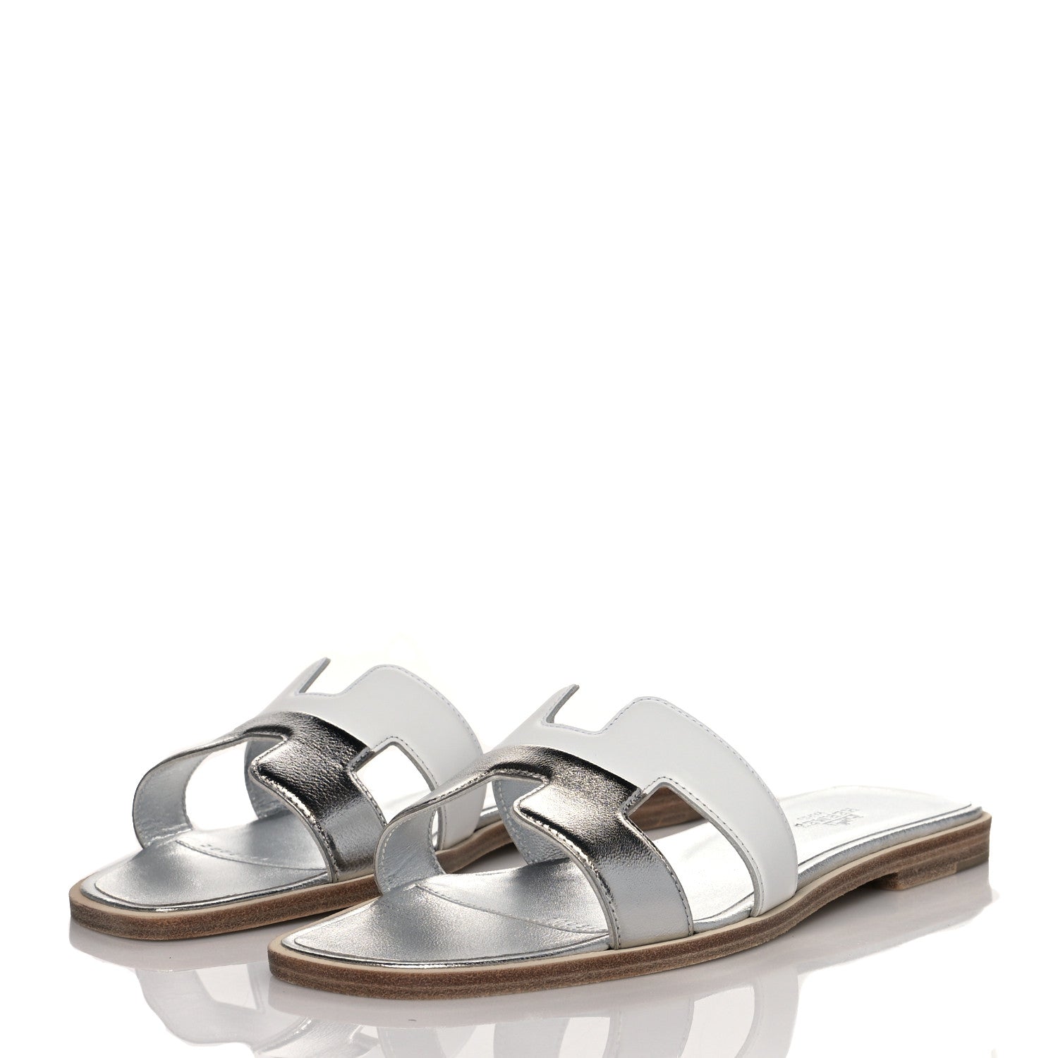 Hermes Metallic Nappa Box Oran Sandals 36.5 White Gris Argente 3 of 9