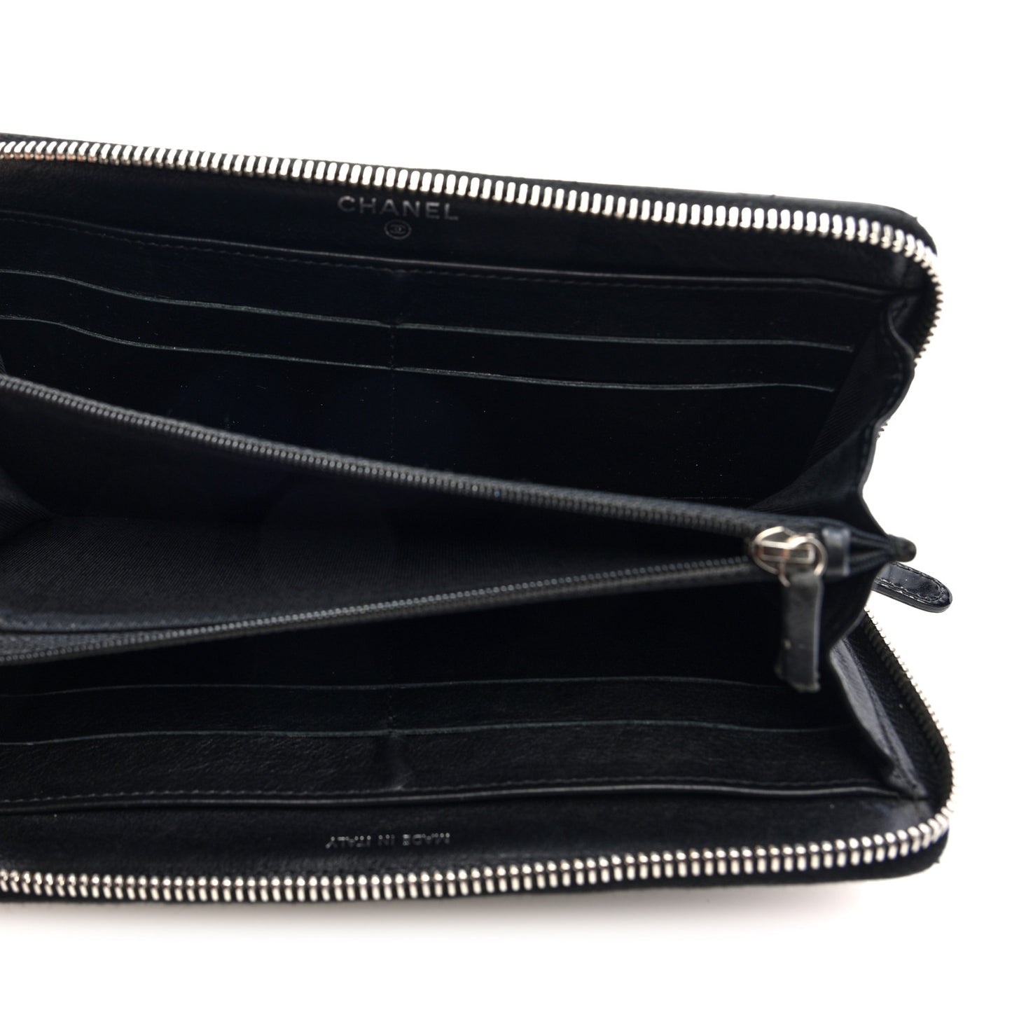 Patent Quilted Zip Around Wallet Black
