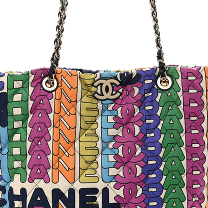 Chanel Printed Fabric Quilted Logo Large Shopping Tote Multicolor 8 of 12