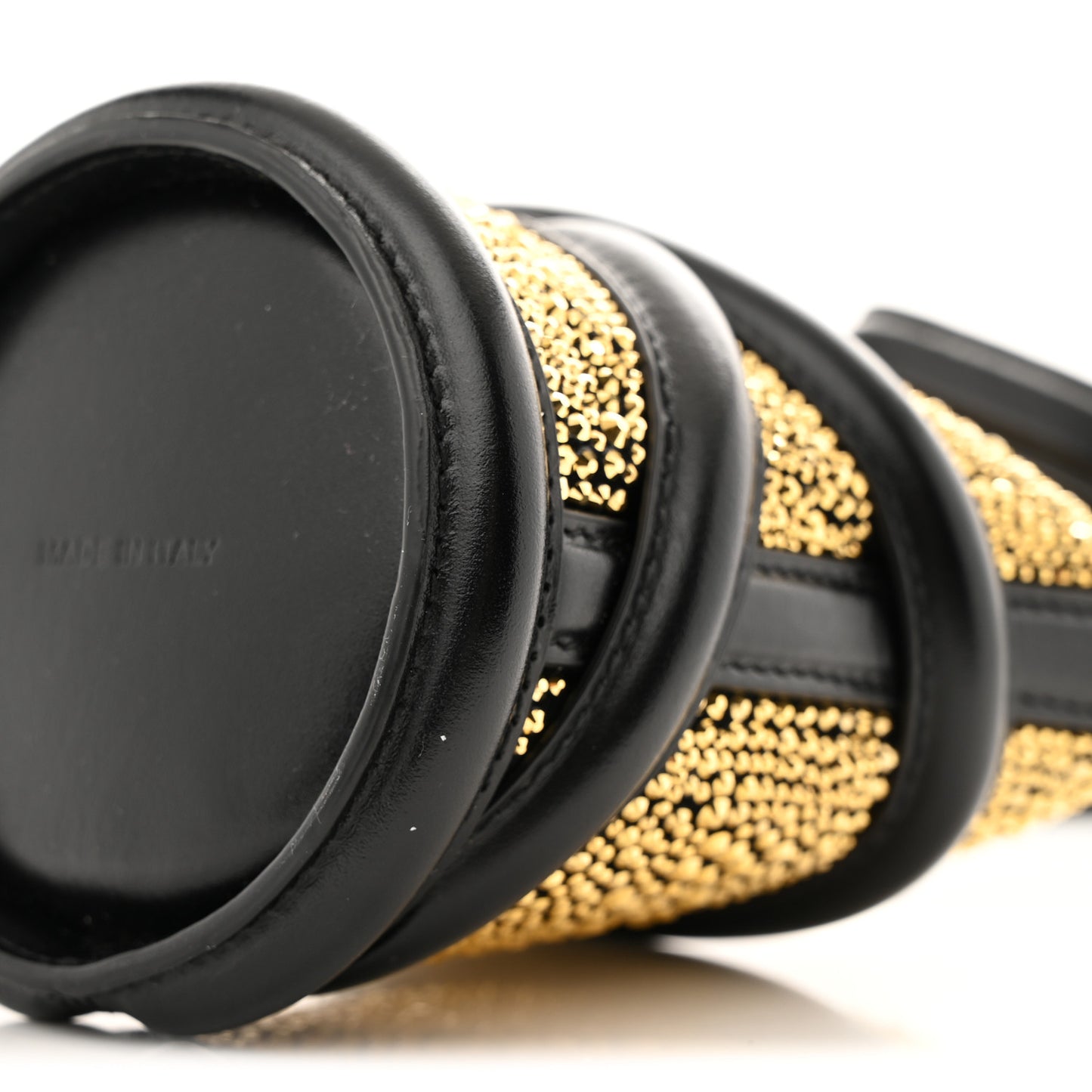 Metallic Calfskin Crystal Micro Curve Bucket Bag Gold Black