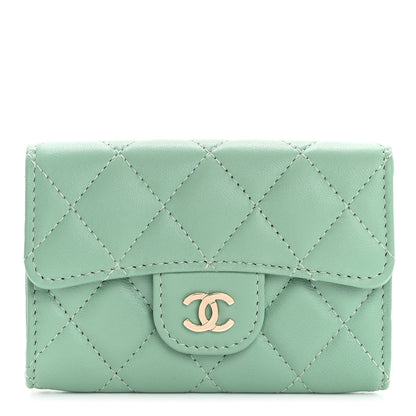 Chanel Lambskin Quilted Flap Card Holder Wallet Green 1 of 9