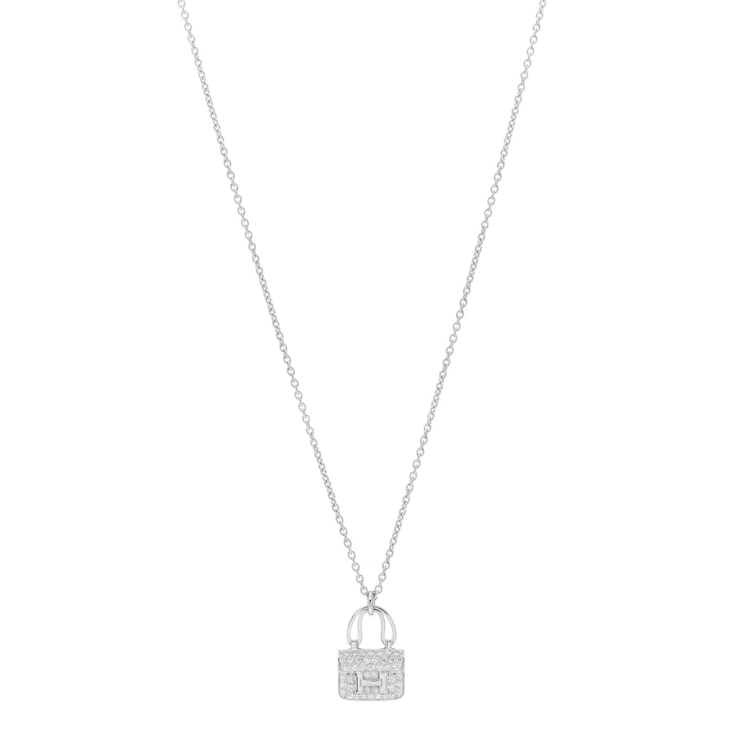 Hermes 18K White Gold Diamond Constance Amulettes Pendant Necklace 1 of 5