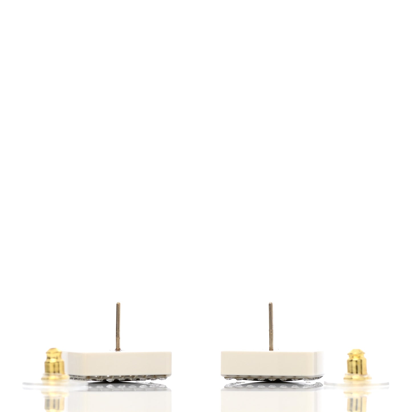 Metal Resin Crystal CC Square Earrings Gold White Black