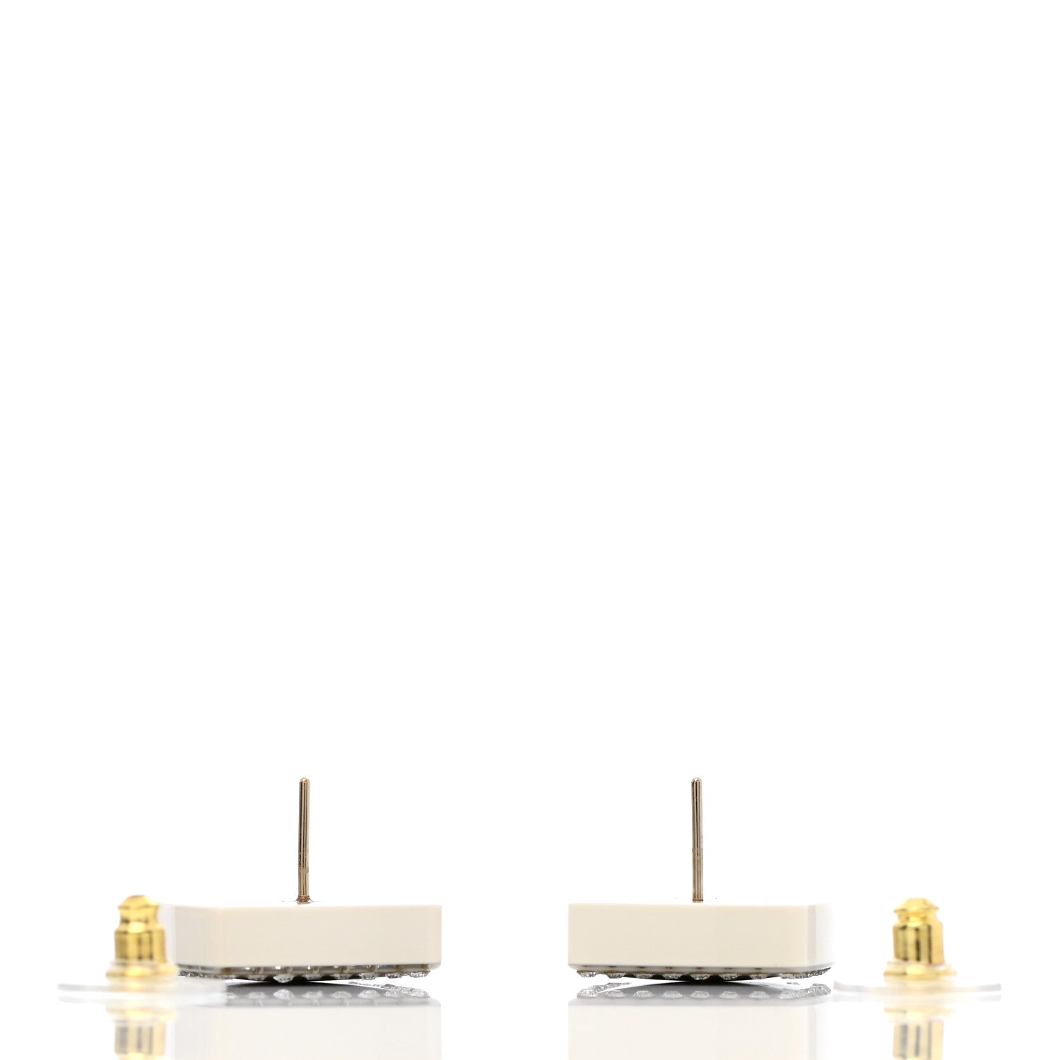 Chanel Metal Resin Crystal CC Square Earrings Gold White Black 3 of 5
