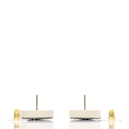 Chanel Metal Resin Crystal CC Square Earrings Gold White Black 3 of 5