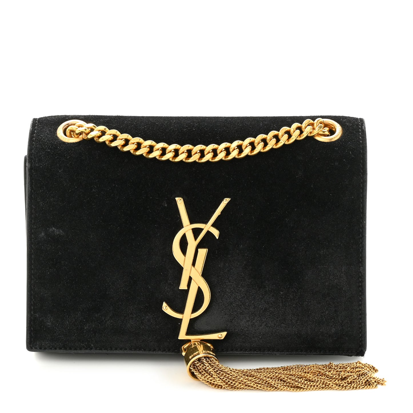 Suede Small Classic Monogram Kate Tassel Satchel Black