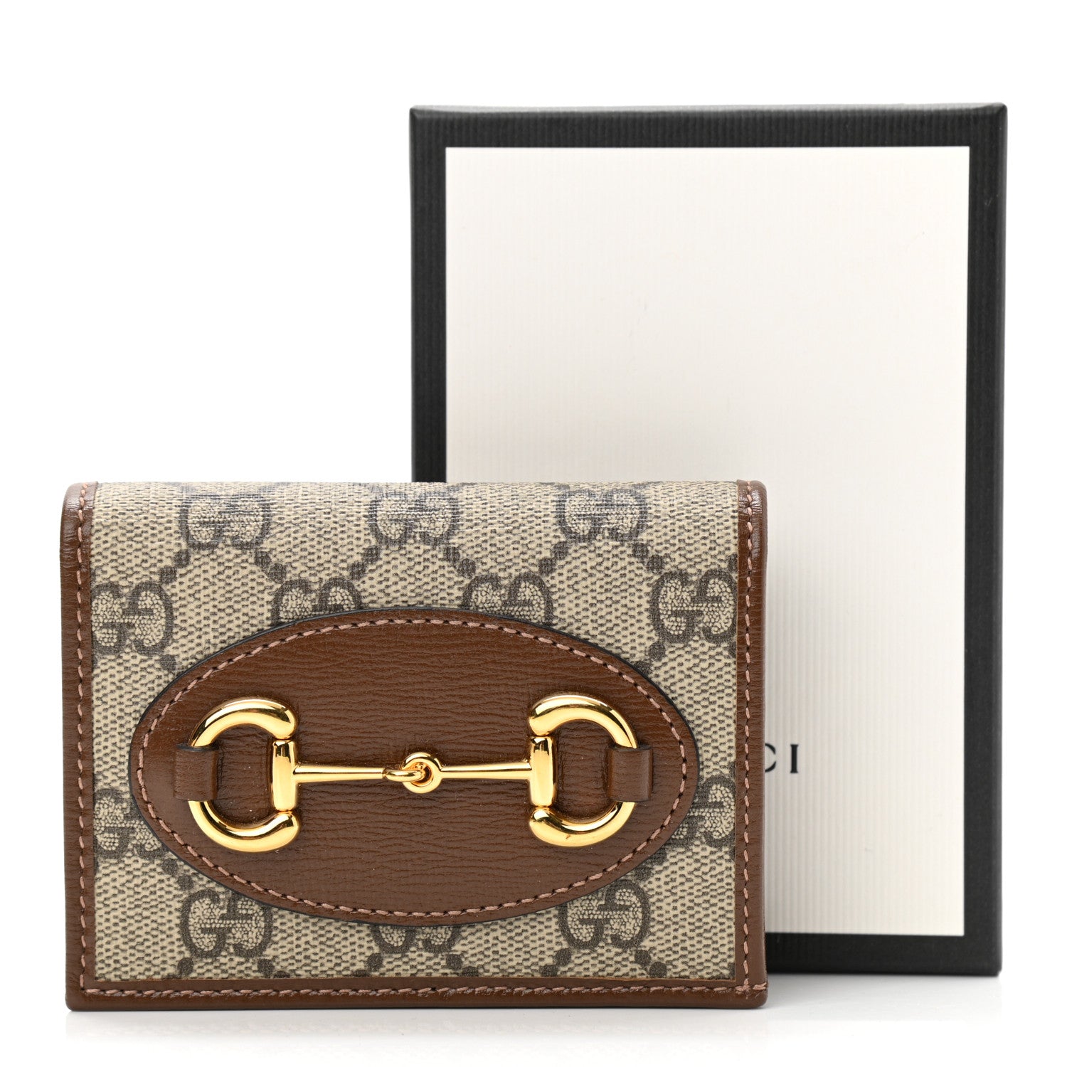 Gucci GG Supreme Monogram Horsebit 1955 Card Case Wallet Beige Ebony Brown Sugar 8 of 8