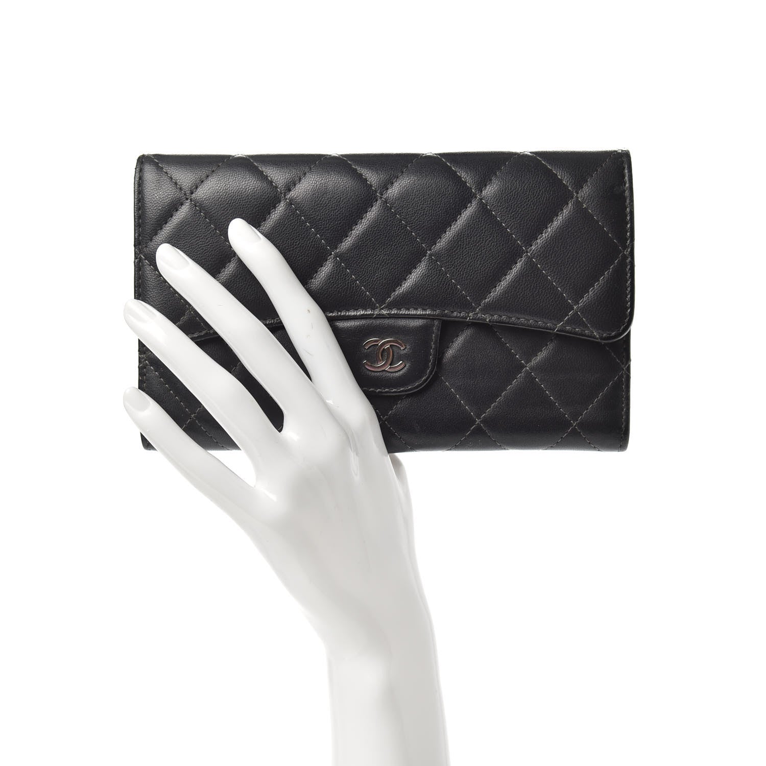 Chanel Lambskin Quilted Large Flap Wallet Black 2 of 7