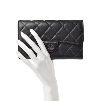 Chanel Lambskin Quilted Large Flap Wallet Black 2 of 7