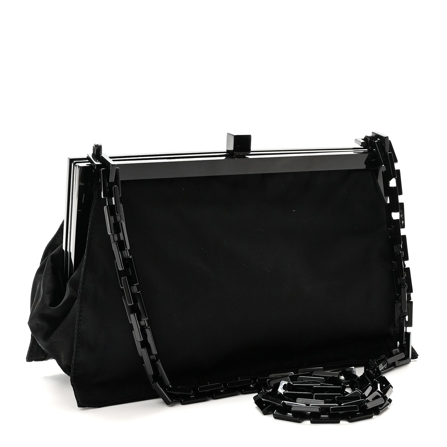 Tessuto Nylon Kisslock Frame Shoulder Bag Black