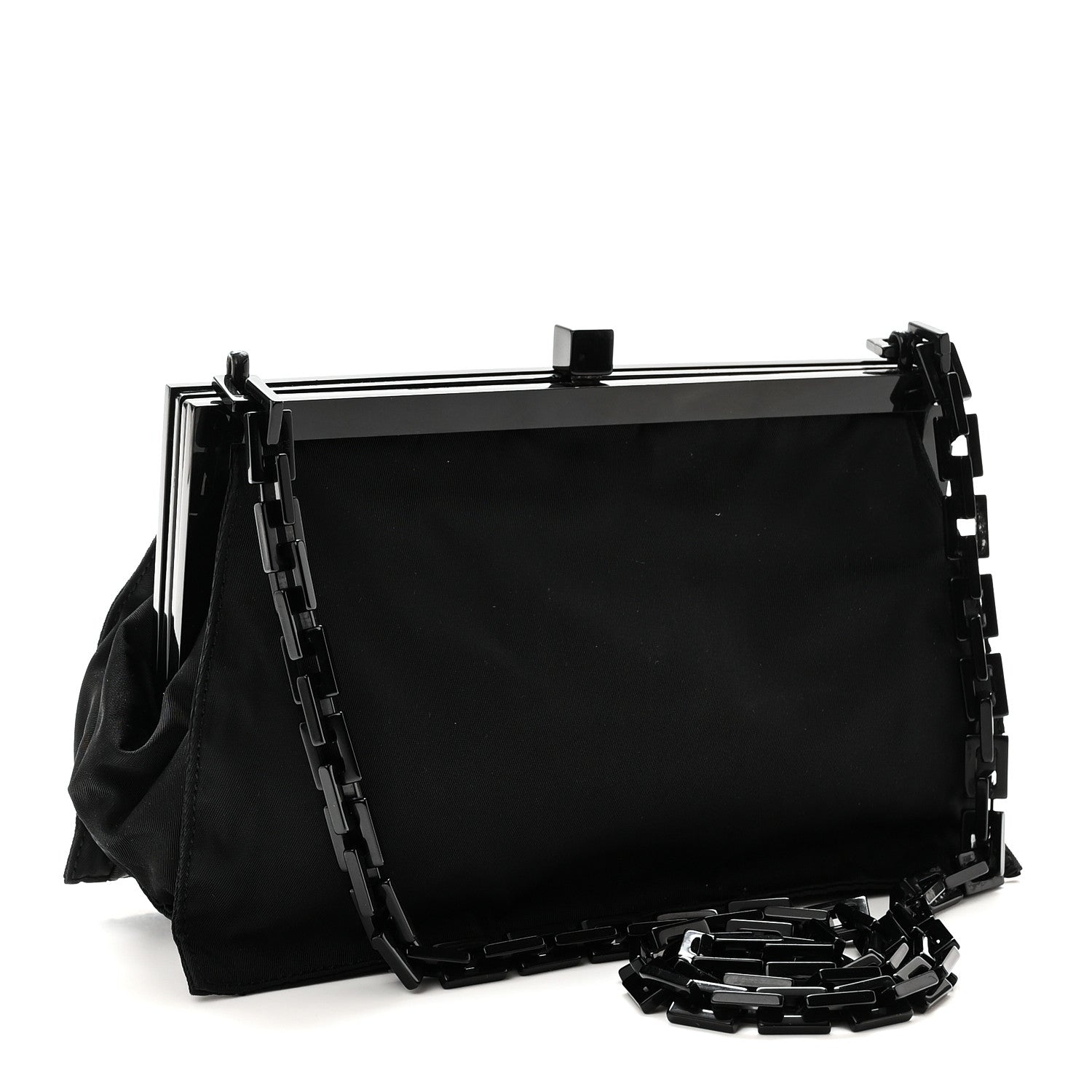 Prada Tessuto Nylon Kisslock Frame Shoulder Bag Black 3 of 9