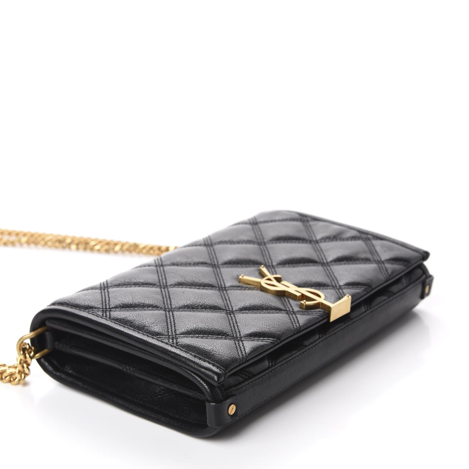 Saint Laurent Lambskin Diamond Quilted Becky Chain Wallet Black 4 of 11