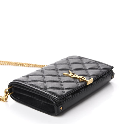 Saint Laurent Lambskin Diamond Quilted Becky Chain Wallet Black 4 of 11