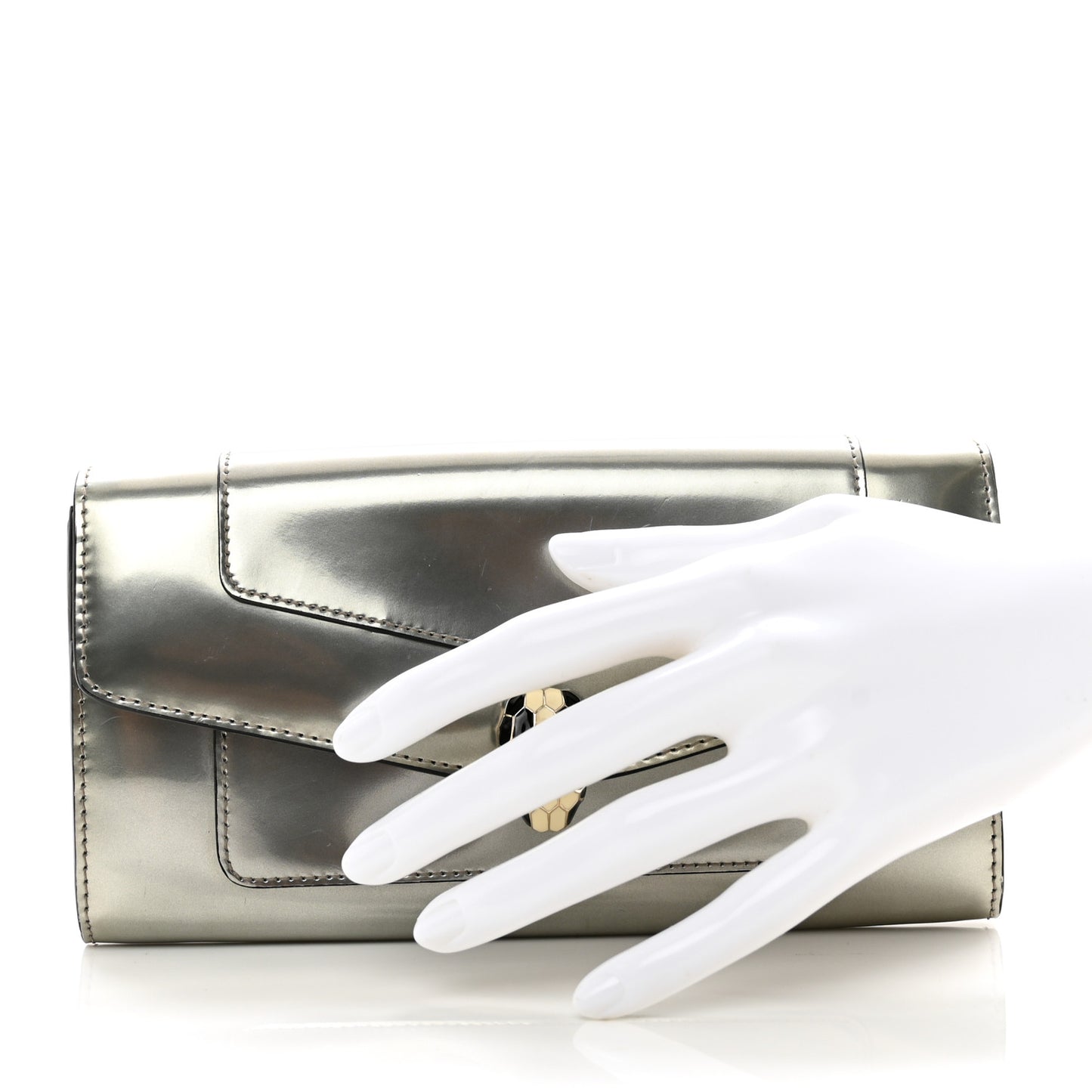 Metallic Calfskin Serpenti Forever Wallet Silver